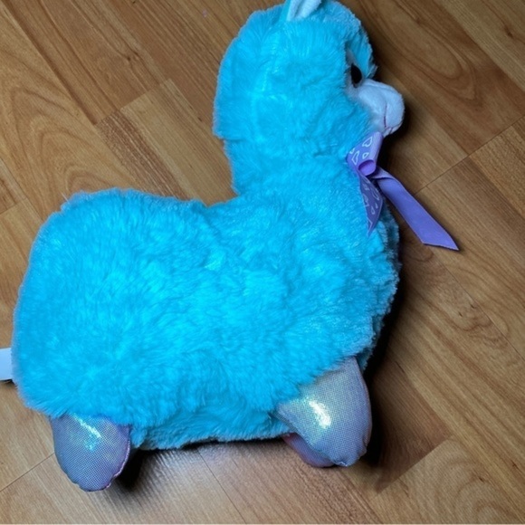Aqua Alpaca Llama‎ Soft Plush Luminescent Feet & Purple Bow - Picture 3 of 6